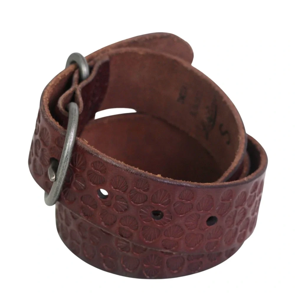 Lucky Brand TOOLED BROWN REAL LEATHER 1 3/8